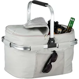 Relaxdays Einkaufskorb, faltbar, Tragegriff, HBT: 45 x 43 x 30,5 cm, Isoliertasche zum Einkaufen, Picknickkorb, hellgrau