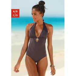 Badeanzug S.OLIVER "Tonia", Damen, Gr. 40, Cup C/D, braun, Microfaser, Polyamid, unifarben, Badeanzüge Badeanzug, herausnehmbare Cups, im Nacken zu binden, im Rücken zu schließen
