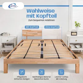 Coemo Massivholzbett Natur, Holz, 80x200 cm mit Kopfteil Farbe: Buche