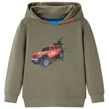 vidaXL Kinder Kapuzenpullover mit Geländewagen-Aufdruck Pullover Sweatshirt Khaki 140 - 140