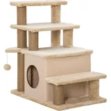 PawHut Haustiertreppe, 3/4-stufige höhenverstellbare Katzentreppe mit Schlafhöhle 2 in 1 praktische Hunderampe für kleine Hunde und Katzen Einstieghilfe für hohe Betten Sofa Beige 60 x 40 x 66 cm   Aosom