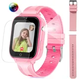 Fashion 4G Smartwatch Kinder mit Telefonfunktion, Smart Watch Kinder Phone mit 1.69" Großer Touchscreen 4G WiFi Videoanruf Gesichtserkennung SOS Anti-Lost für Jungen Mädchen (Rosa+Ersatzarmband)