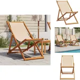 Vidaxl - Strandstuhl Klappbar Beige Massivholz Eukalyptus und Stoff - Holzsessel - Gartenstuhl - Lounge Chair - Liegesessel - Outdoor Möbel