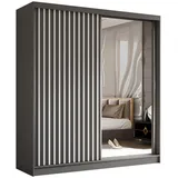 AX Living Schwebetürenschrank, Grau, Weiß, Kunststoff, Teilmassiv,Kiefer, Rechteckig, 200x216x61 cm, Hergestellt in Europa, FSC Mix, Reach, Schlafzimmer, Kleiderschränke, Schwebetürenschränke