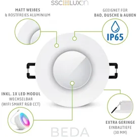SSC-LUXon BEDA Bad Einbaustrahler IP65 flach Smart inkl. WiFi LED Lampe (RGB & Weißtöne) - Spot kompatibel mit Alexa, Siri & Google