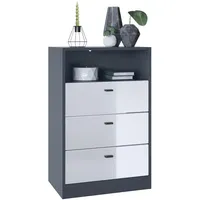 Vladon Kommode, Weiß Hochglanz, Holzwerkstoff, 56x86.5x36 cm, Wohnzimmer, Kommoden