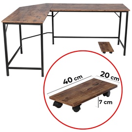 Vendomnia Schreibtisch L Form - industrial Design, aus Metall, 138x138 cm, mit mobiler Ablage, Schwarz Braun - Eckscreibtisch, Com - Schwarz