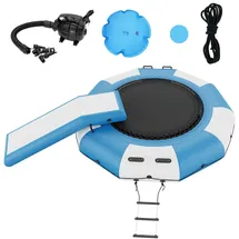 Vevor Aufblasbarer Wassertrampolin mit Rutsche & Leiter, Wasserdichte, Abriebfeste, Wassertrampoline 3,05 m Großen Sprungfläche, Sprungplattform-wasserpark Pool Trampolin, Weiß + Blau