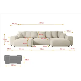 altdecor Eckcouch Samt U-Form 3-Sitzer Beige/Braun