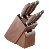 Rösle Messerblock Passion 7-tlg., aus Walnussholz mit 6 scharf geschliffenen Messern, Klingenspezialstahl, Edelstahlendkappen, Fingerschutz