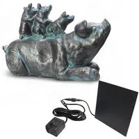 Arnusa Wasserspeier Solar Brunnen Teichdeko Familie Schwein Wasserspiel, Gartendeko Tierfigur Gartenfigur grau