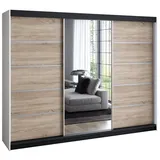 A&J MöbelLand Schiebetürenschrank VILUNO 3 200 x 215 x 59,5 cm Weiß/Schwarz