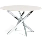 RATTATAN Innentisch Ø120 cm mit gehärteter Glasplatte und Metallbeinen, elegantes Design für Küche oder Esszimmer–KASPER–Rosa Marmor/Silber