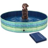 Navaris Hundepool Planschbecken faltbar - Ø 160 x 30 cm - Hunde Pool aus Kunststoff - Agility Hundespielzeug - Hundeschwimmbecken - Palmen Print