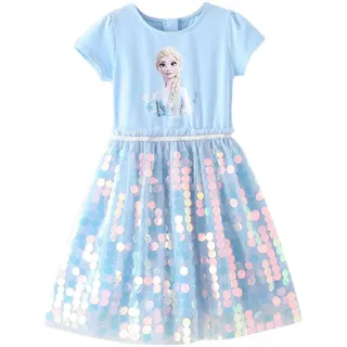 BOJON ELSA Kleider Glanz Sommer-Kleid Kurzarm Frozen Eiskönigin Prinzessin Eisprinzessin Mädchen Kinder Kleider - 120 Große Größen