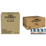 Nestlé PURINA Gourmet Gold Zarte Häppchen in Sauce Katzenfutter nass, 96er Pack (96 x 85g) & PURINA GOURMET Perle Erlesene Streifen in Gelee,12er Pack (12 x 8 Beutel à 85g)