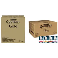 Nestlé PURINA Gourmet Gold Zarte Häppchen in Sauce Katzenfutter nass, 96er Pack (96 x 85g) & PURINA Gourmet Perle Erlesene Streifen in Gelee,12er Pack (12 x 8 Beutel à 85g)