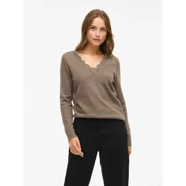 VILA V-Ausschnitt-Pullover VILA "VINIKOLINA V-NECK L/S KNIT TOP - NOOS", Damen, Gr. S, falcon detail:melange, Strick, Obermaterial: 97% Polyester, 3% Elasthan, meliert, regular fit hüftlang, V-Ausschnitt, Rippbündchen, Pullover