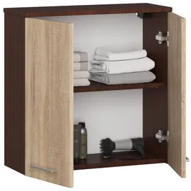 abamihome - Hängender Badezimmerschrank Akord Fin Wenge 60 Cm 2 Türen 2 Ebenen Front Sonoma-eiche B60 X H60 X T22,5 Cm