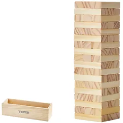 VEVOR Wackelturm Holz-Stapelspiel Turm-Spiel 54 Blöcke Wackelturm Domino