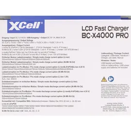 XCell Schnellladegerät X4000 PRO mit LCD-Display - ideal für 1-4 NiMH. Li-ion 1.5V, Li-ion und LiFePo4