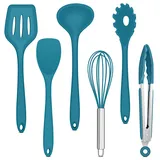 Joyfair Küchenutensilien Set, 6 Stück Silikon Küchenhelfer Kochbesteck Set, Blau Antihaft Pfannenwender Küchenset zum Kochen & Backen, Hitzebeständiger & Lebensmittelqualität, Spülmaschinenfest