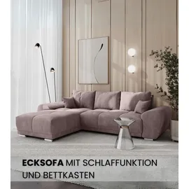 bromarkt Ecksofa NUBES Schlaffunktion Bettkasten L-Form 298x184x85cm Rosa - Rosa