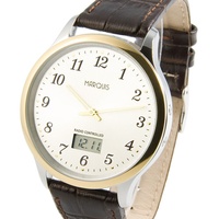 Elegante Bicolor Herren Funkuhr (deutsches Funkwerk) Armbanduhr Leder 964.4811