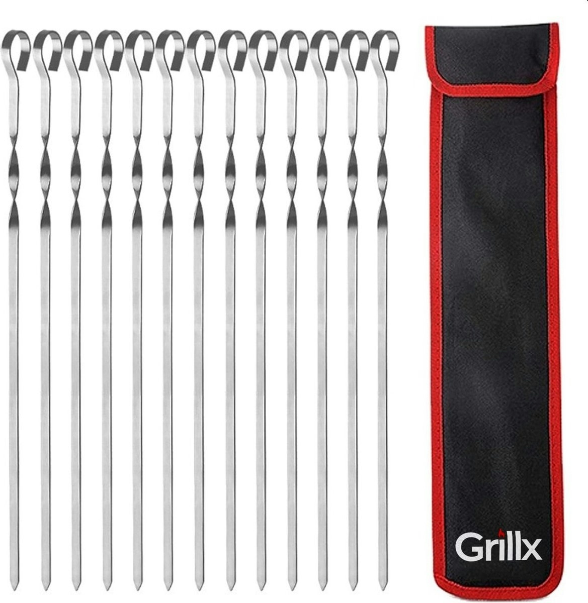 GrillX Grillspieß-Set bestehend aus 12 Spießen in luxuriöser Tasche.