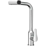 WLTEDRGO Wasserfall Wasserhahn Küche Ausziehbar, Hochdruck Küchenarmatur mit Brause, Armatur Küche mit 4 Strahlarten, 360° drehbar Mischbatterie Küche Spültischarmatur, Edelstahl Poliertes Chrom