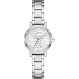 DKNY Soho, QuarzDreizeigerwerk, 28MM Silberfarbenes Legierungsgehäuse mit Edelstahlarmband, NY6646