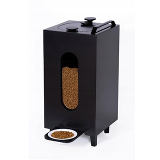 QLS Trockenfutterspender 20L für Katzen Hunde Futterspender Futterautomat mit Schale Tiere 60 x 30 x 30 cm (Schwarz #E10209)