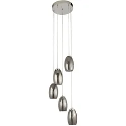 SEARCHLIGHT LED-Hängeleuchte "Hängeleuchte Cyclone, 5-flammig", chrom und rauchglas, Ø 35,00cm H: 150,00cm, Lampen, Stalaktit-Optik