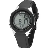 Sinar Jugenduhr Damen Herren Armbanduhr Digital Quarz 10 bar mit Silikonarmband, 5 Alarmen und Licht Schwarz XV-19-1