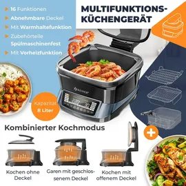 Kesser KESSER® Multikocher Küchengerät mit 16 Programme - Grillen, Backen, Dampfgaren Vorheiz- & Warmhaltefunktion, Schnellkochkopf, Heißluftfritteuse, Reiskocher, Slow Cooker, Joghurtbereiter
