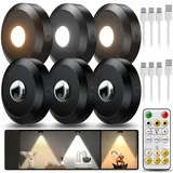 daphomeu Aufladbar Unterbauleuchte Schrankbeleuchtung mit Fernbedienung, Dimmbar LED Spot, Kabellos Schrankleuchten 3 Farbtemperaturen, Rund Vitrinenbeleuchtung LED mit Timing Funktion
