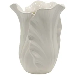 Chic Antique Fayence Blumentopf mit Blätter, H19/Ø 14,5 cm creme