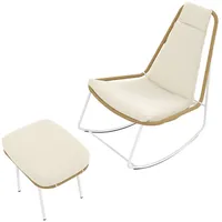 MODFU Balkonset Schaukelstuhl Set mit Fußhocker, ergonomische Rückenstütze, (Outdoor-Sofa-Set, Balkonset, 2-tlg., aus verzinktem Stahl, handgeflochtenes Seil), mit Fußstütze, Tragkraft von 160 kg beige|braun