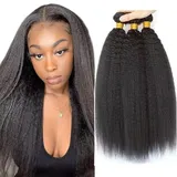 Yaki Straight Human Hair Bundles Menschliches Haar Brasilianisches Echthaar Tressen Brazilian Virgin Hair Yaki Bundles Kinky Straight Weave Bundle Total 300g 8 10 12 Inch