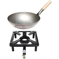 ALLGRILL Hockerkocher-Set mit Eisenwok Ø 30 cm - ideal für Camping und Profiköche