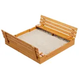 QLS Sandkasten aus Holz mit Sitzbank und Abdeckung Imprägniert Eiche