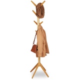Relaxdays Garderobenständer Bambus, Kleiderständer mit 8 Haken, modernes Tree Design, HxBxT: 179 x 40,5 x 40,5 cm, natur