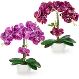 PASCH® 2er Set Orchideen künstlich in Hochglanz-Keramiktöpfen (40cm) | Kunstblumen im Topf | Kunstblumen wie echt | künstliche Orchideen im Topf | künstliche Blumen im Topf | Kunstblume Orchidee