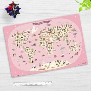 cover-your-desk Schreibtischunterlage für Kinder Weltkarte in rosa mit Tieren in deutsch, aus hochwertigem Vinyl , 60 x 40 cm