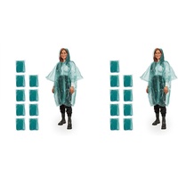 Relaxdays Regenponcho Einweg, 10er Set, Einmal Regencape mit Kapuze, für Erwachsene, Notfallponcho Damen & Herren, grün (Packung mit 2)