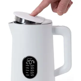 Klamer Edelstahl Wasserkocher mit Temperatureinstellung 40-100°C, Warmhaltefunktion, mattweißes Kaltgehäuse, doppelwandiger 1,5L Teekocher mit 1800W,... elektrischer Wasserkocher weiß
