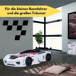 Coemo Kinderbett Dream Racer 90 x 200 cm Holz Kunstleder weiß