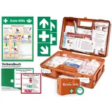 WM-Teamsport Erste Hilfe Kasten -Komplettpaket- aktuelle DIN/EN 13157 für BÜRO & BETRIEBE inkl. DIN/EN 13164 für KFZ - INKL. 1. Hilfe AUFKLEBER & AUSHANG + Verbandbuch (Perforierte Seiten)