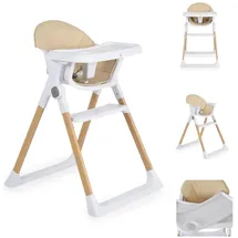 Cangaroo Kinderhochstuhl Almond Holzoptik klappbar Doppeltablett Sicherheitsgurt beige