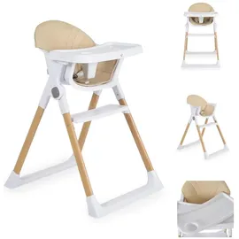 Cangaroo Kinderhochstuhl Almond Holzoptik klappbar Doppeltablett Sicherheitsgurt beige